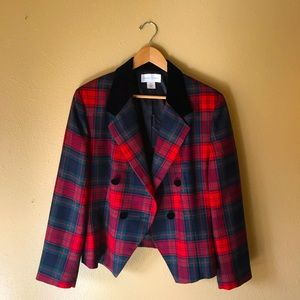 Vintage Casual Corner Plaid Wool Blazer